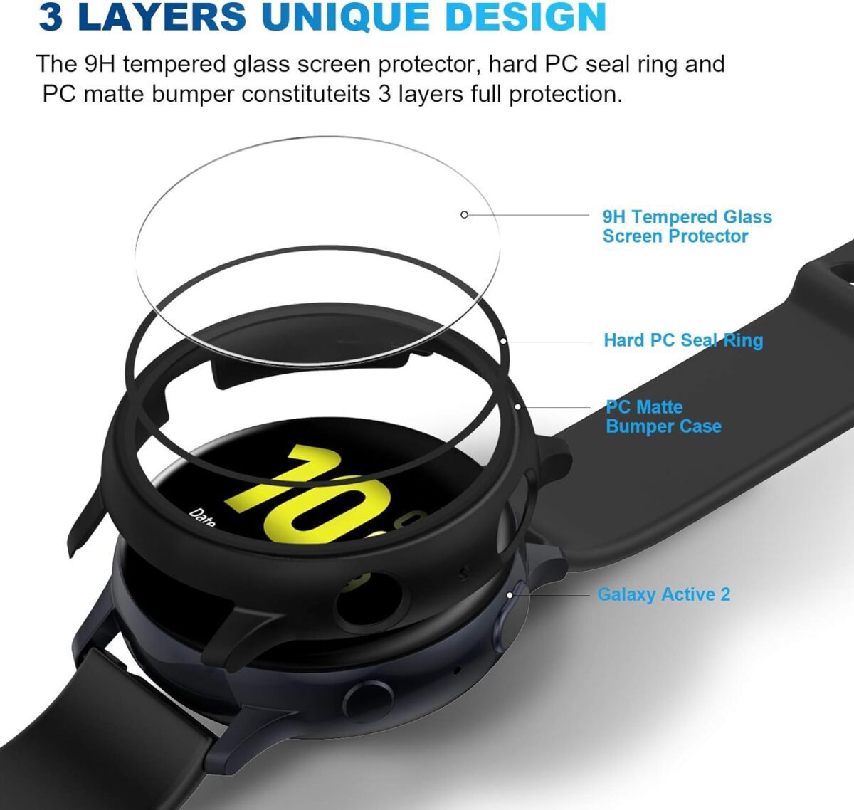 Samsung Galaxy Active 2 40mm case with Tempered Glass Screen Protector, All-Around Ultra-Thin Bumper Full Cover Hard PC Protective from iWishKart - Image 3