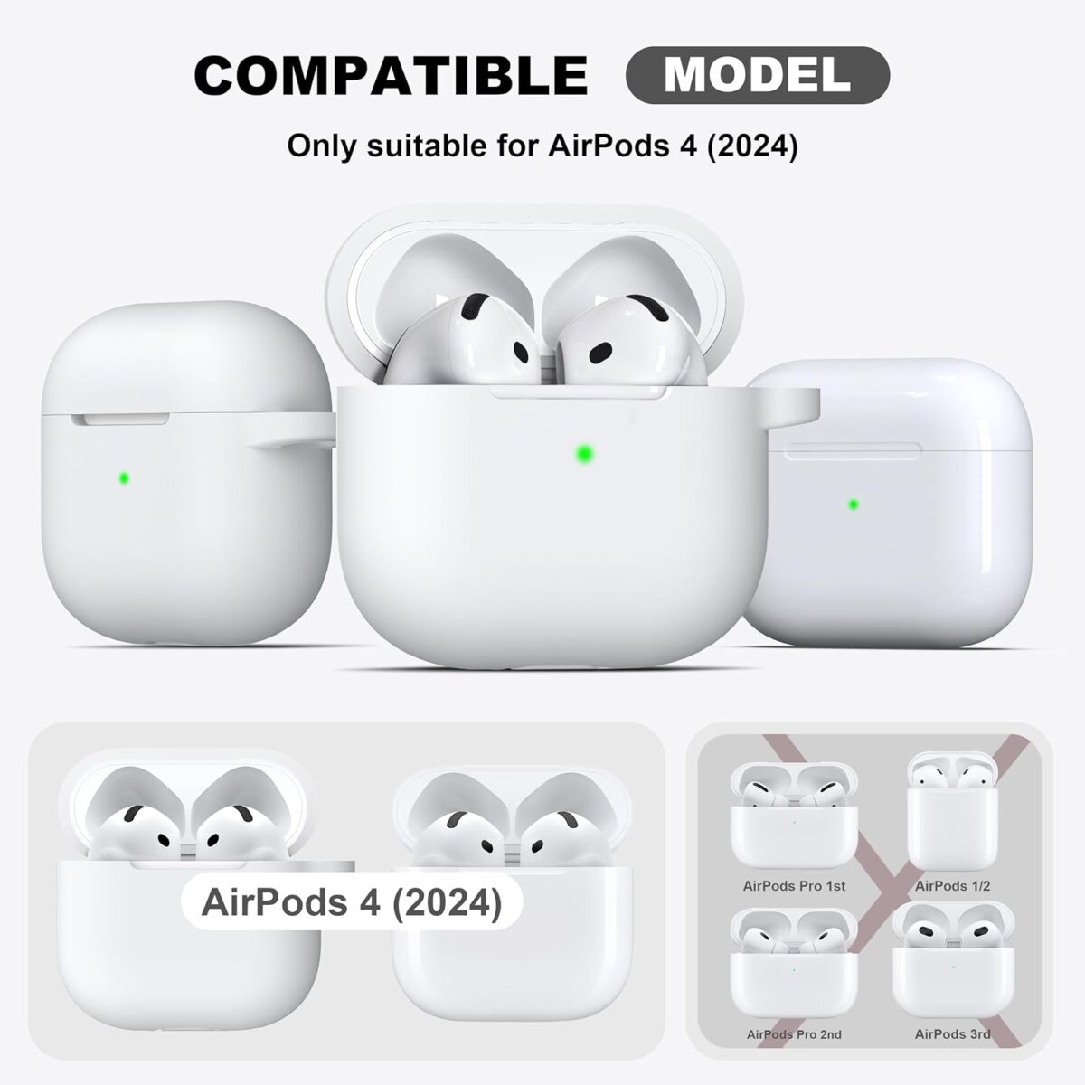 AirPods 4 Case Cover Clear Shockproof TPU Protective Cover with Keychain [Front LED Visible & Supports Wireless Charging] Accessories - Image 7