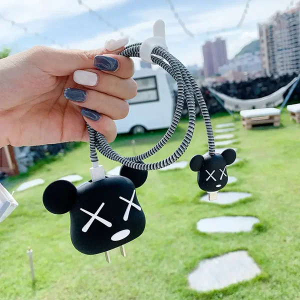 iWishKart Compatible with Apple 18W / 20W Adapter * All iPhone 14 13 12 11 Pro Max Plus (+) Mini/iPad/AirPods * Premium Black Bear Cartoon Charger Case [Adapter and Cable NOT Included] - Image 2