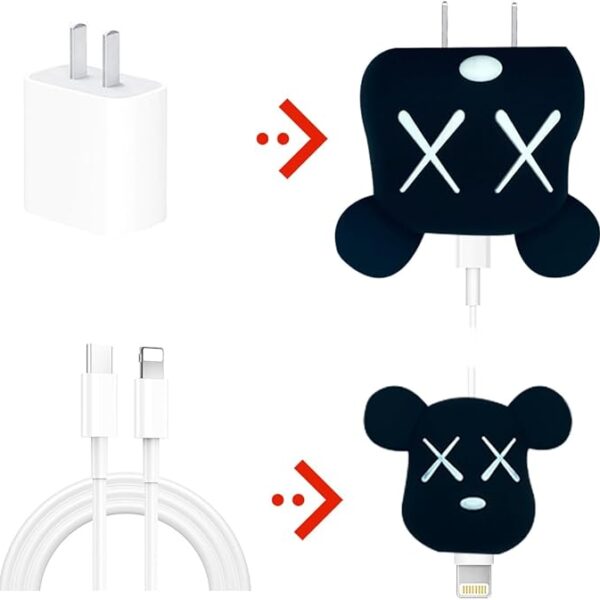 iWishKart Compatible with Apple 18W / 20W Adapter * All iPhone 14 13 12 11 Pro Max Plus (+) Mini/iPad/AirPods * Premium Black Bear Cartoon Charger Case [Adapter and Cable NOT Included] - Image 5