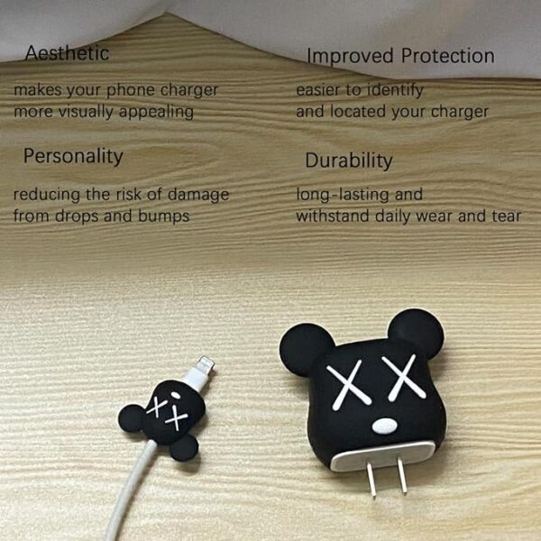 iWishKart Compatible with Apple 18W / 20W Adapter * All iPhone 14 13 12 11 Pro Max Plus (+) Mini/iPad/AirPods * Premium Black Bear Cartoon Charger Case [Adapter and Cable NOT Included] - Image 7